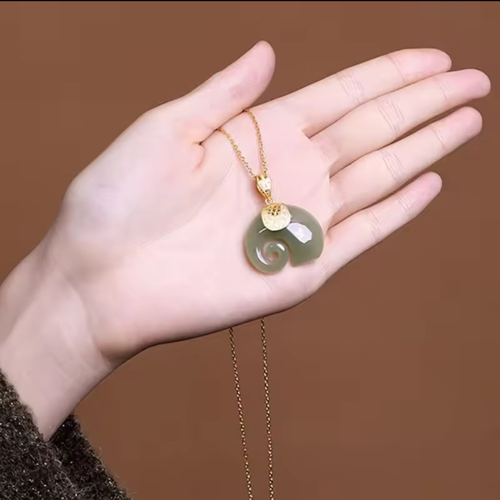 Natural Necklace Green Jade Elephant Pendant | 18K Gold Plated Chain Necklace - Picture 5 of 12